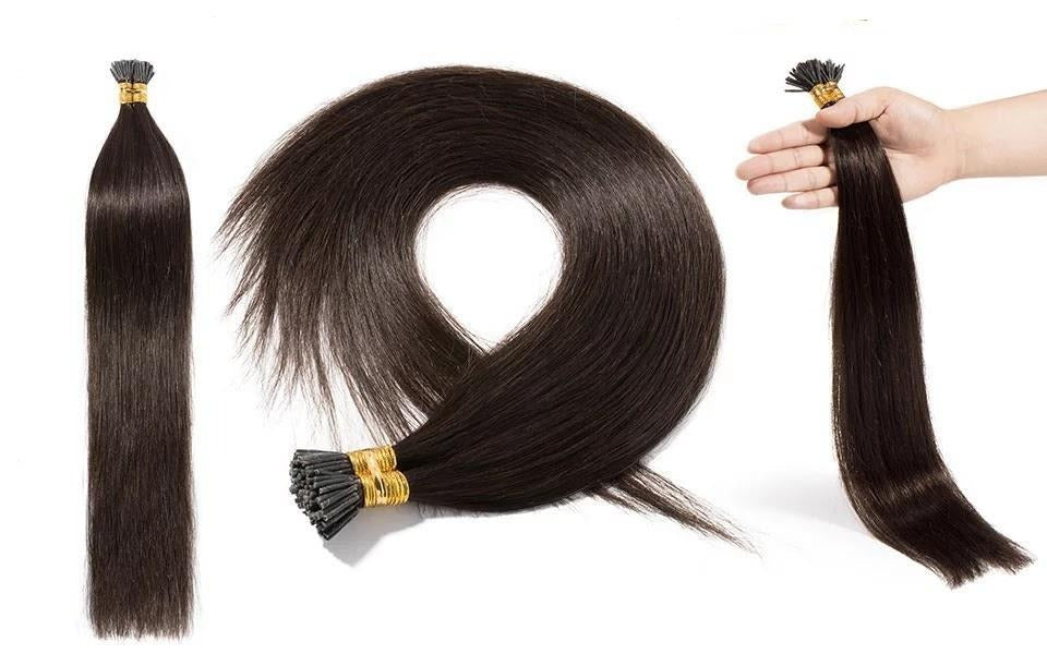 25 extensions cheveux virgin russe remy hair I-Tip à froid 30 cm - 60 cm / 1gr Brun #2