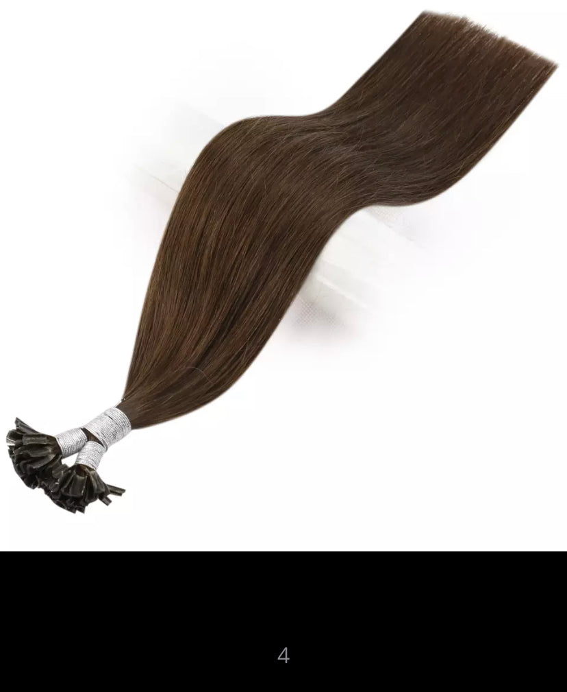 25 extensions 100% virgin natural Russian Remy hair handmade flat keratin 1g chestnut #4 /35cm-70cm