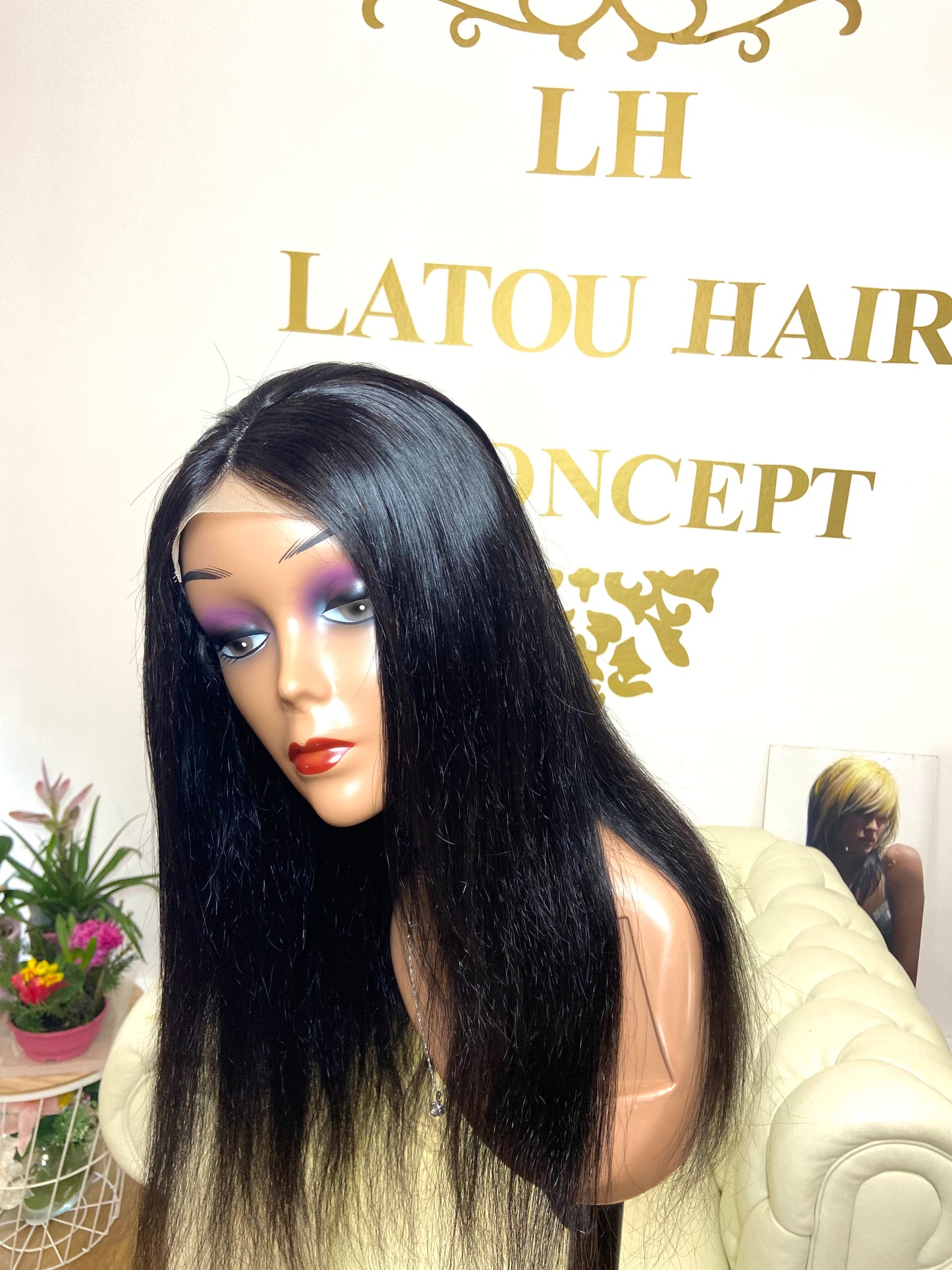 Perruque Lace Frontal 4X4 cheveux noirs 100% naturels #1B lisse 8"(20cm)-28"(70cm)