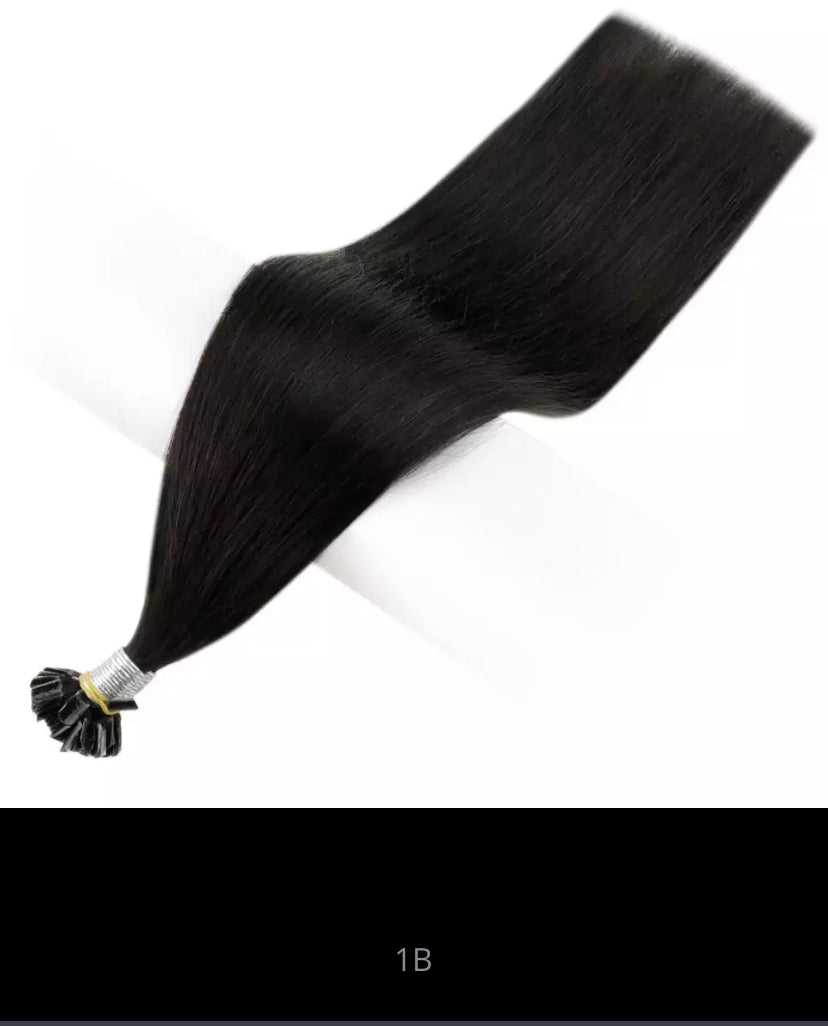 25 extensions 100% virgin Russian Remy hair handmade flat keratin 1g #1B natural black / 35cm-70cm