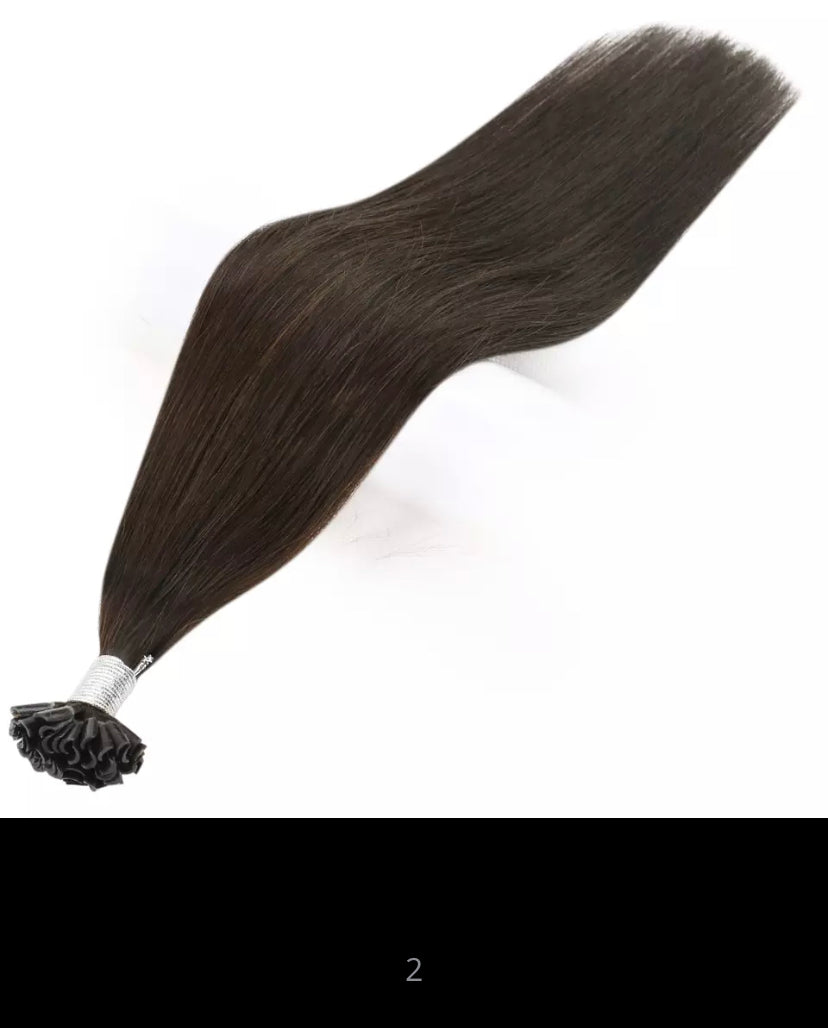 25 extensions 100% virgin cheveux russe remy naturel fait à la main kératine plate 1g châtain #2/ 35cm-70cm