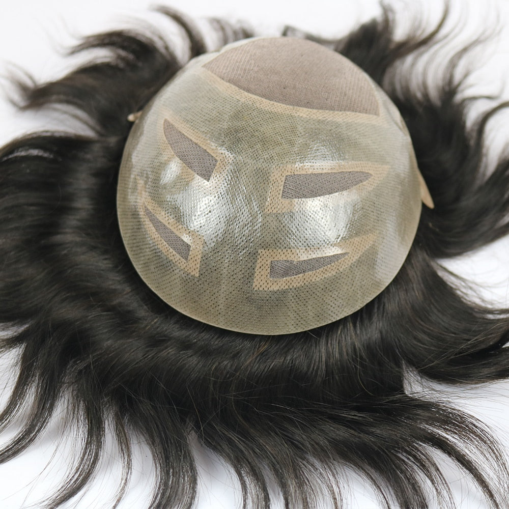 TOUPÉE CHEVEUX HUMAINS BRÉSILIENS COULEUR 10 "x 8" 1B #