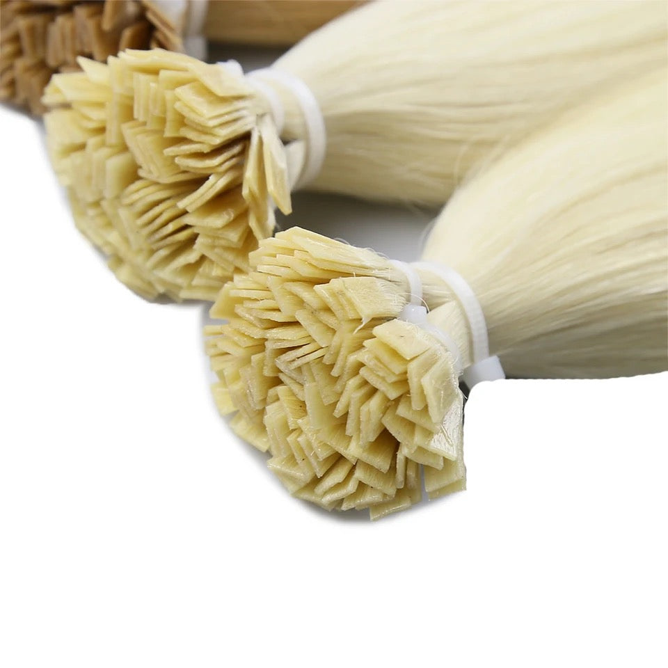 50 extensions artisanales brésiliennes Remy 1g kératine plate luxe AAAA+ 40 cm - 70 cm couleur #60 blond platine