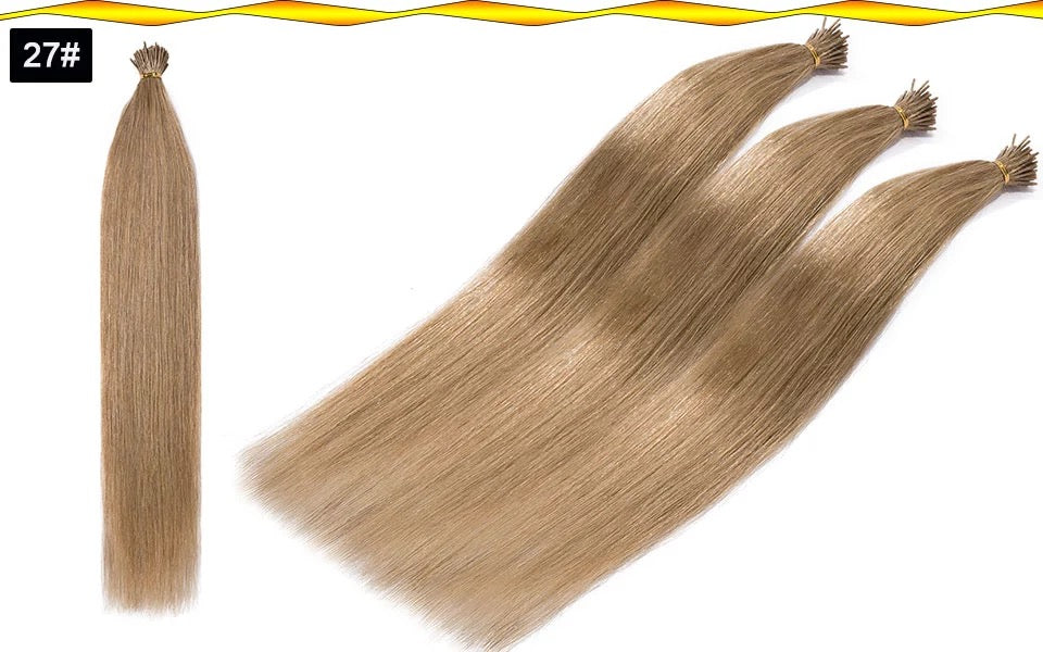 25 extensions cheveux virgin russe remy hair I-Tip à froid 30cm - 60cm / 1gr blond miel #27