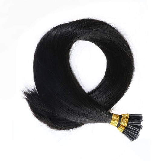 25 extensions cheveux virgin russe remy hair I-Tip à froid 30 cm - 60 cm / 1gr noir foncé #1B