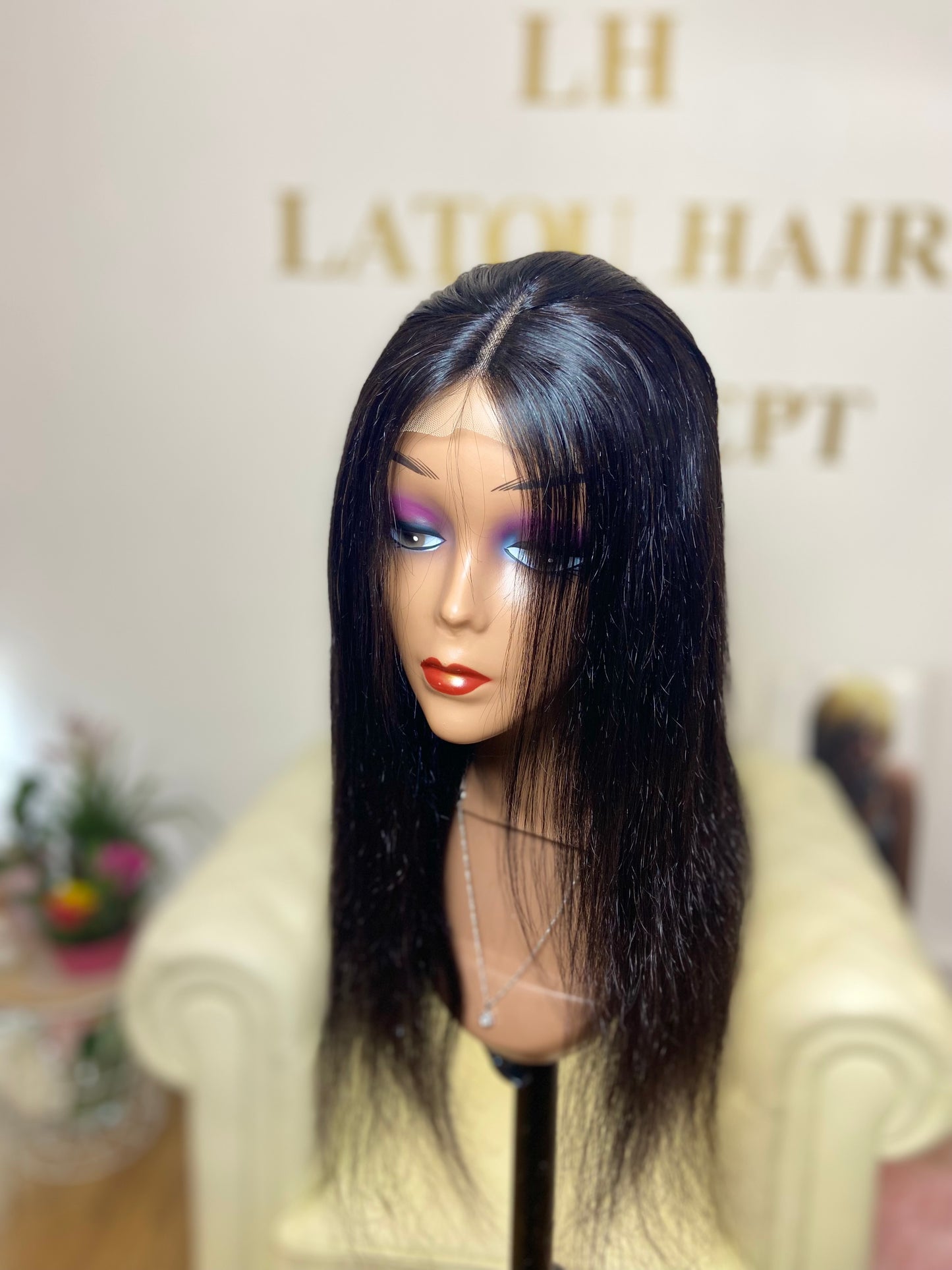 Perruque Lace Frontal  4X4  cheveux noirs 100% naturels #1B lisse  8"(20cm)-28"(70cm)