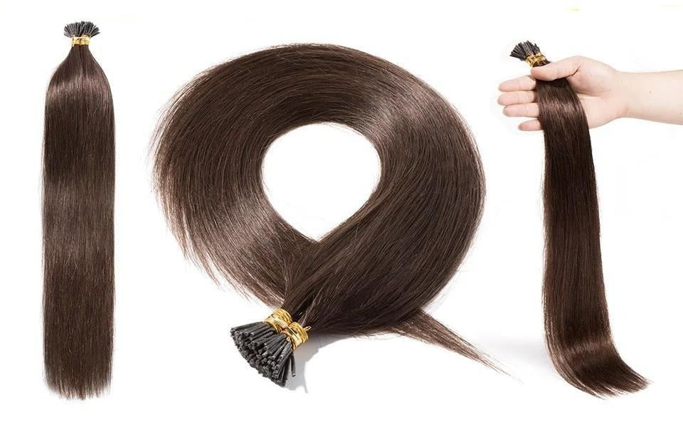 25 extensions cheveux virgin russe remy hair I-Tip à froid 30 cm - 60 cm / 1gr Châtain #4