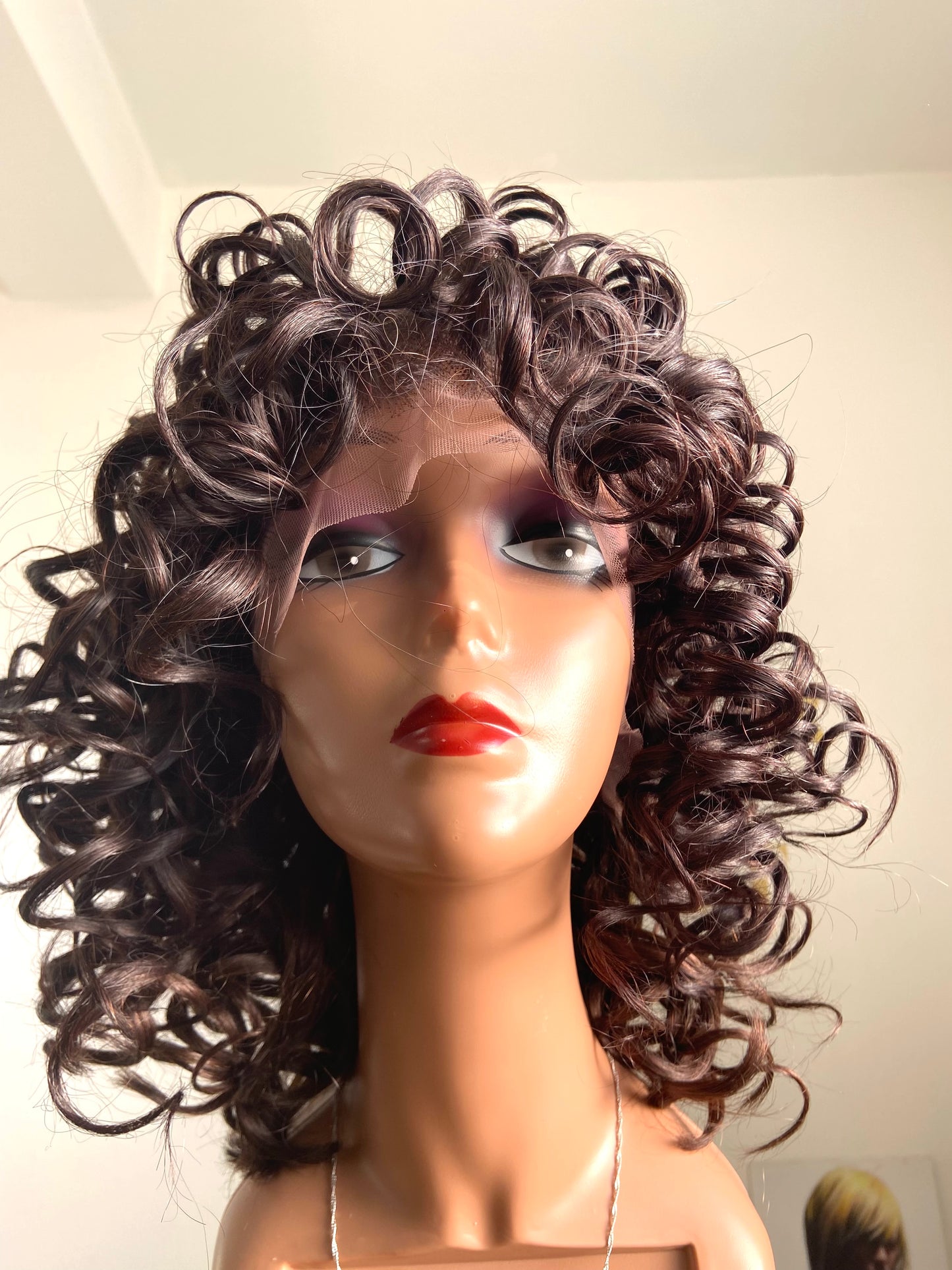 Perruque cheveux russe courte bouclée Lace Frontal  Rémy Hair 8"(20cm) - 12"(30cm)couleur châtain #2