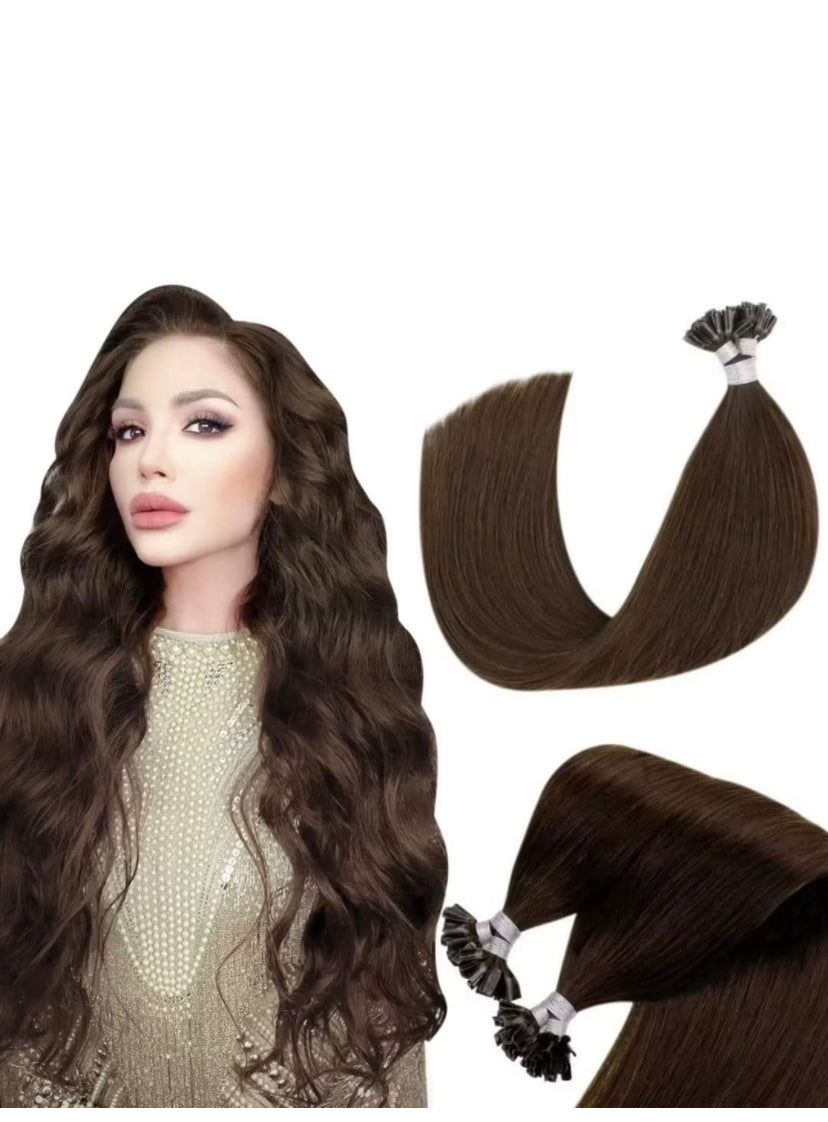 25 extensions 100% virgin cheveux russe remy naturel fait à la main kératine plate 1g châtain #4 /35cm-70cm