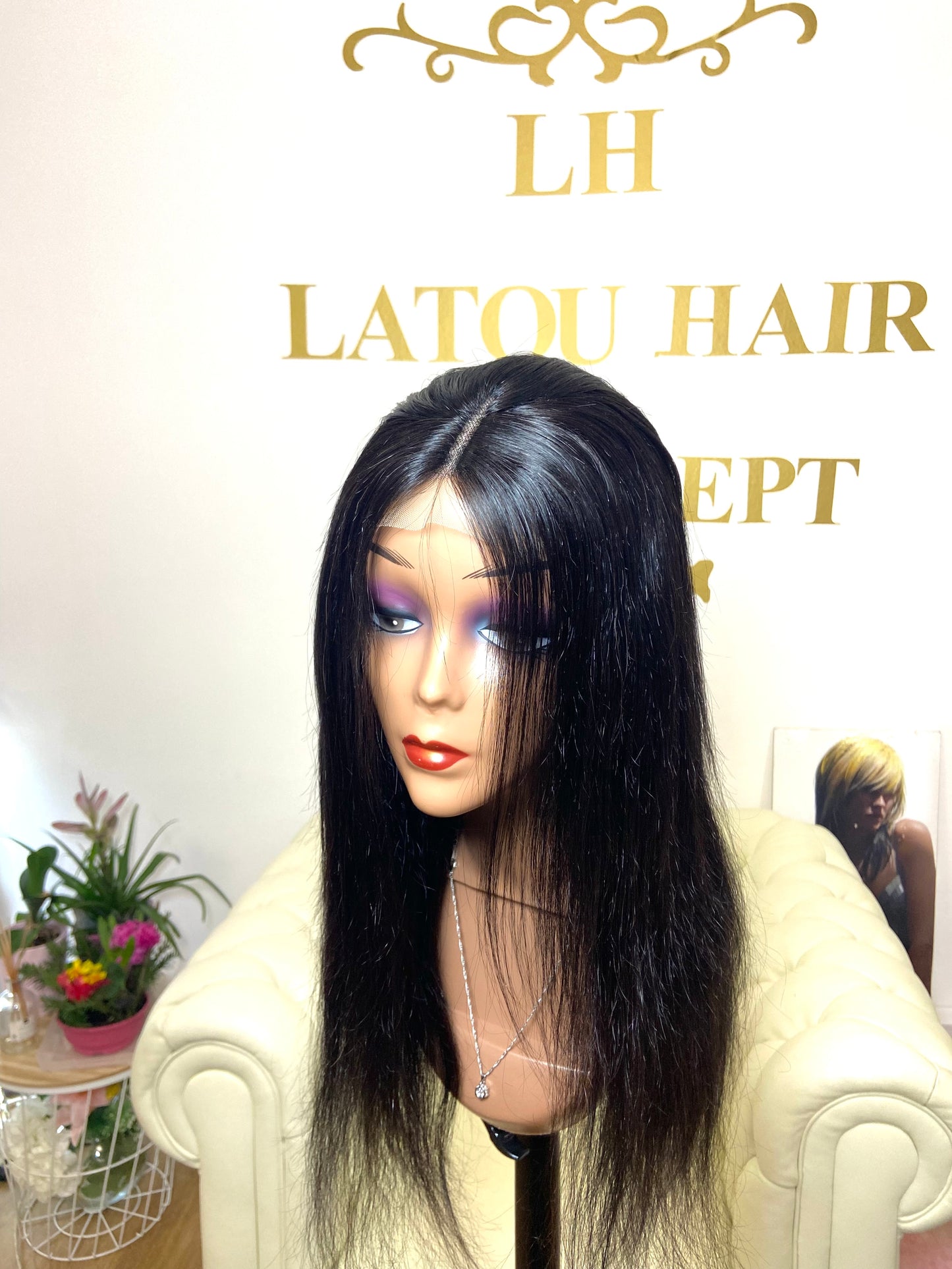 Perruque Lace Frontal  4X4  cheveux noirs 100% naturels #1B lisse  8"(20cm)-28"(70cm)