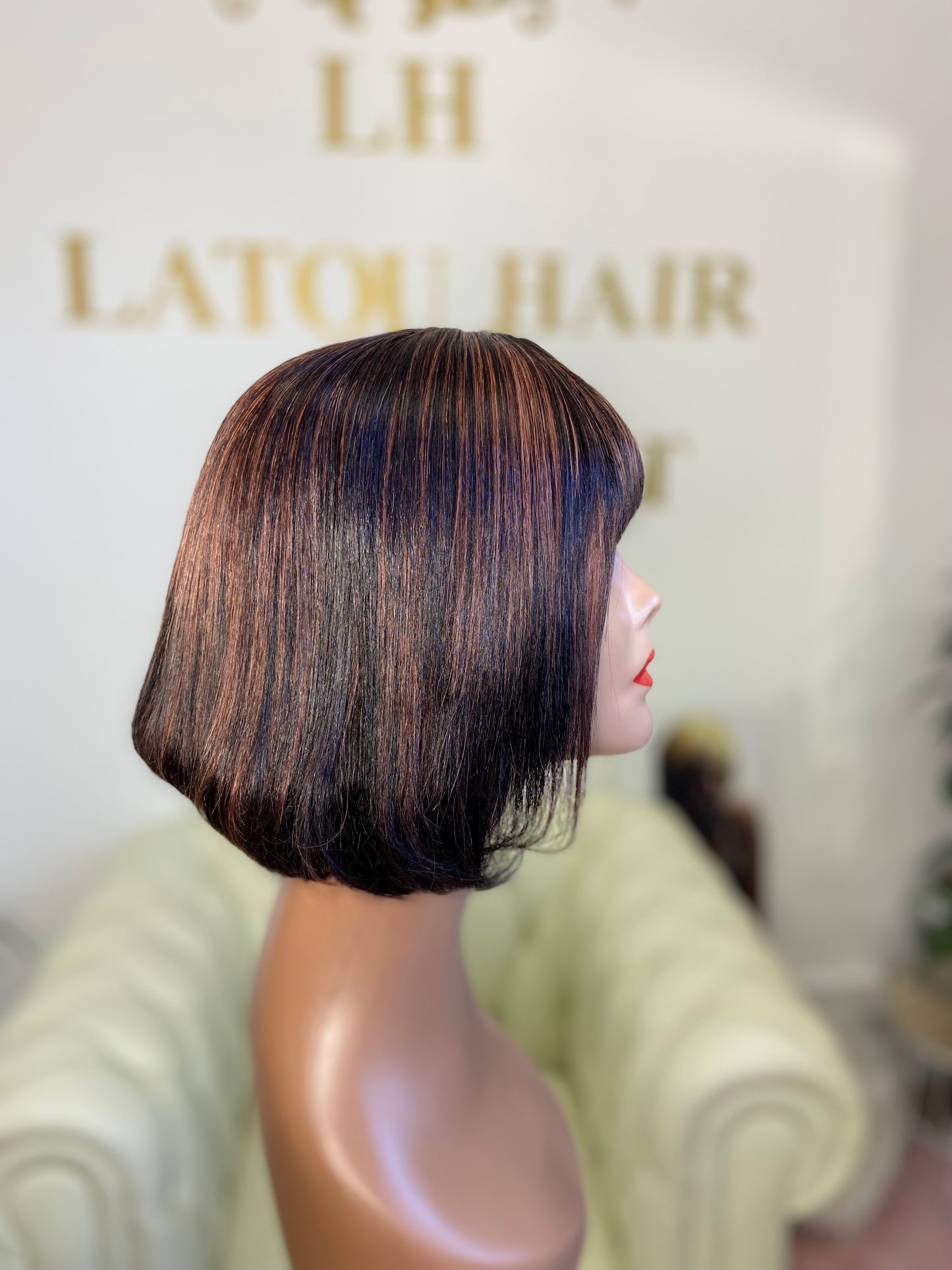 Perruque courte 100% cheveux naturelle noire #1B/ cuivré foncé