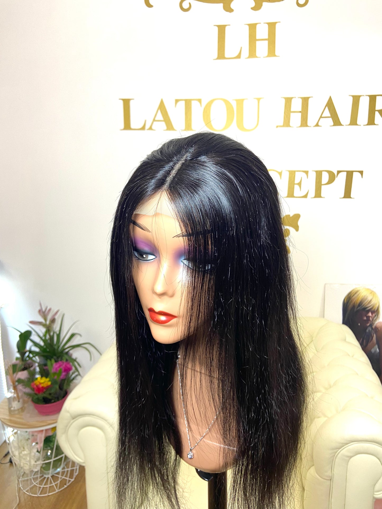 Perruque Lace Frontal  4X4  cheveux noirs 100% naturels #1B lisse  8"(20cm)-28"(70cm)