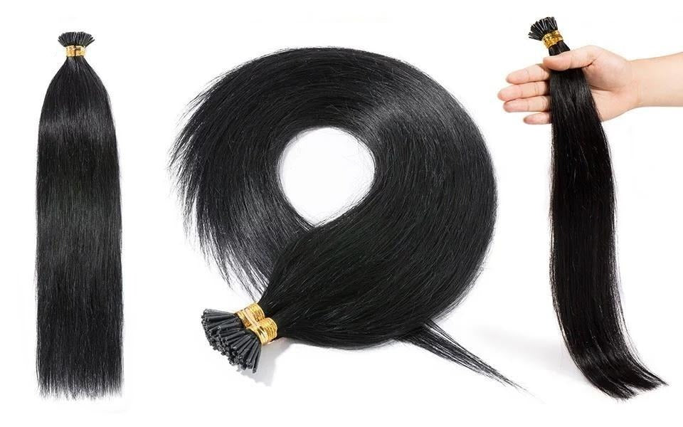 25 extensions cheveux virgin russe remy hair I-Tip à froid 30 cm - 60 cm / 1gr noir naturel #1