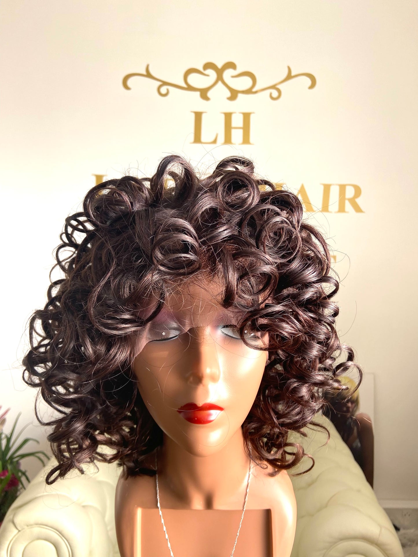 Perruque cheveux russe courte bouclée Lace Frontal  Rémy Hair 8"(20cm) - 12"(30cm)couleur châtain #2