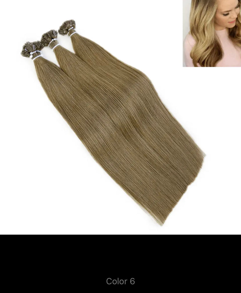 50 extensions artisanales brésiliennes Remy 1g kératine plate luxe AAAA + 40 cm - 70 cm couleur #6 chocolat