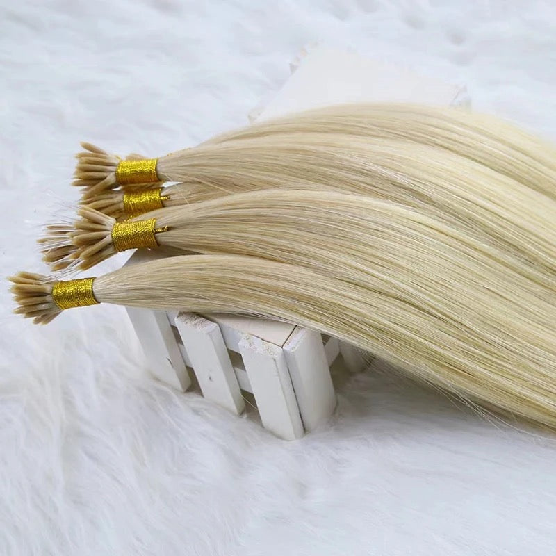 25 extensions cheveux virgin russe remy hair I-Tip à froid 30cm - 60cm / 1gr blond clair #60