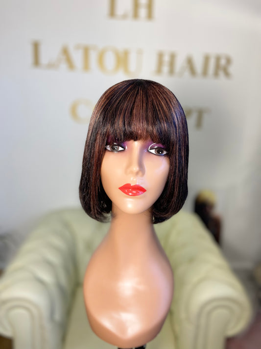 Perruque courte 100% cheveux naturelle noire #1B/ cuivré foncé