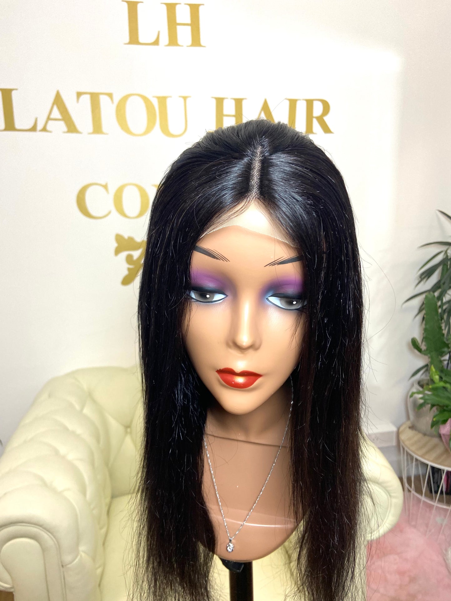 Perruque Lace Frontal  4X4  cheveux noirs 100% naturels #1B lisse  8"(20cm)-28"(70cm)