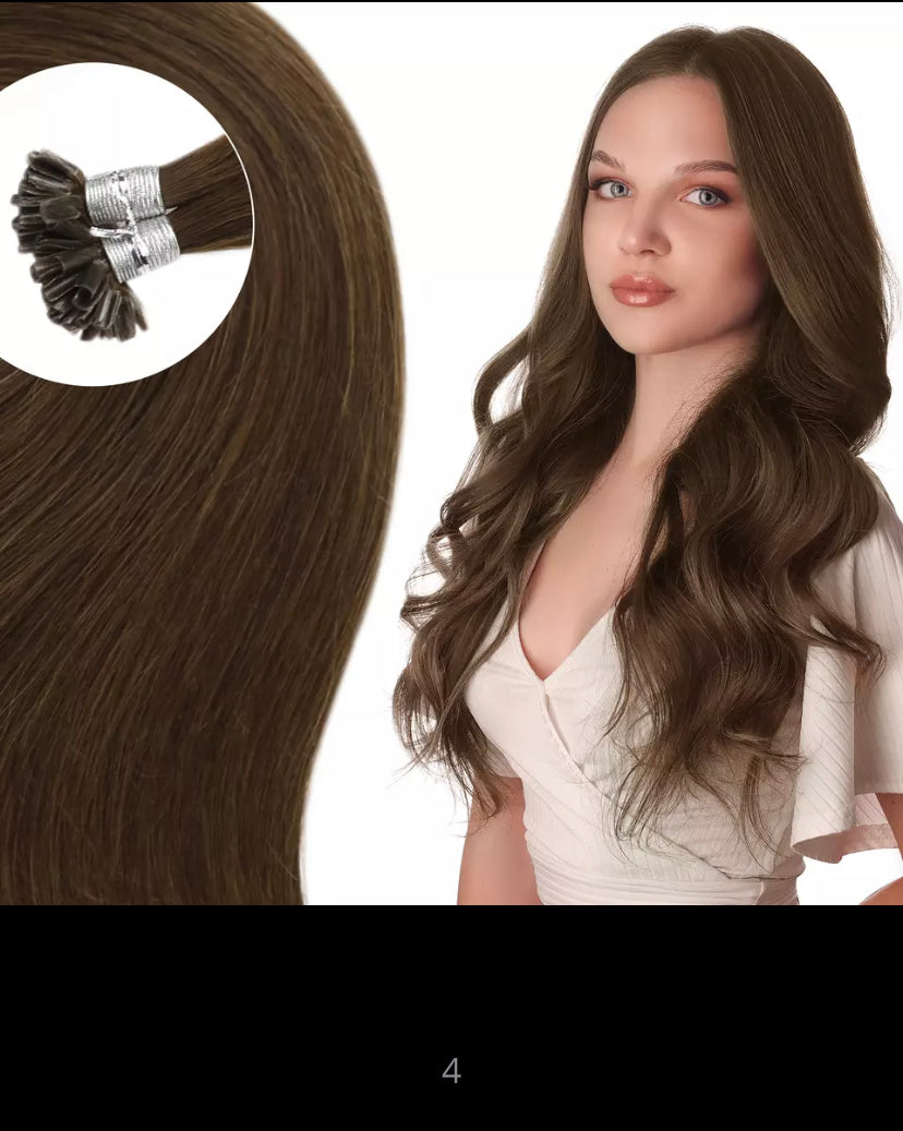 25 extensions 100% virgin cheveux russe remy naturel fait à la main kératine plate 1gr #6 châtain clair 40 cm- 60cm