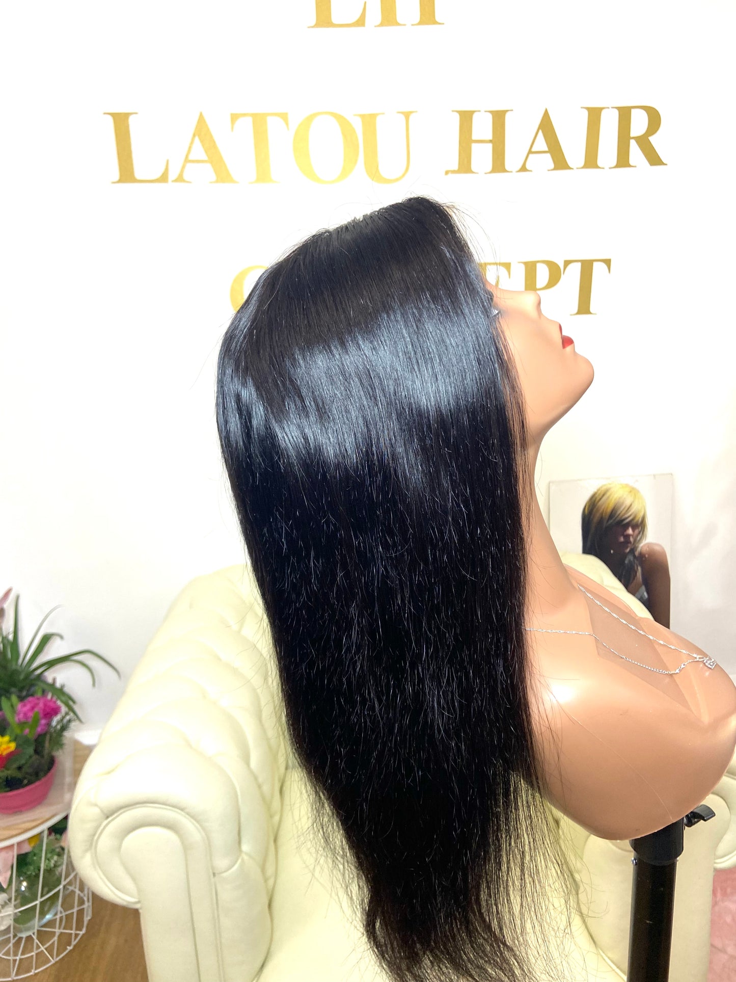 Perruque Lace Frontal  4X4  cheveux noirs 100% naturels #1B lisse  8"(20cm)-28"(70cm)