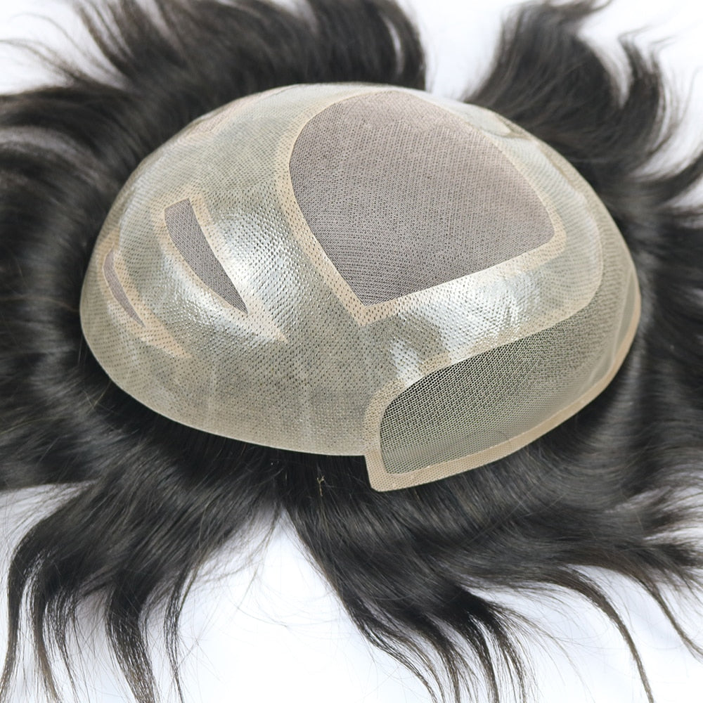 TOUPÉE CHEVEUX HUMAINS BRÉSILIENS COULEUR 10 "x 8" 1B #