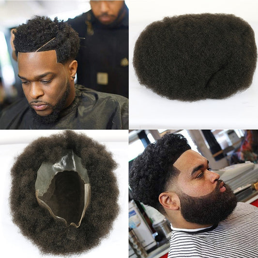 TOUPÉE HOMME AFRO CHEVEUX HUMAINS BRÉSILIENS REMY COULEUR NOIR 1 # ET NOIR1B #
