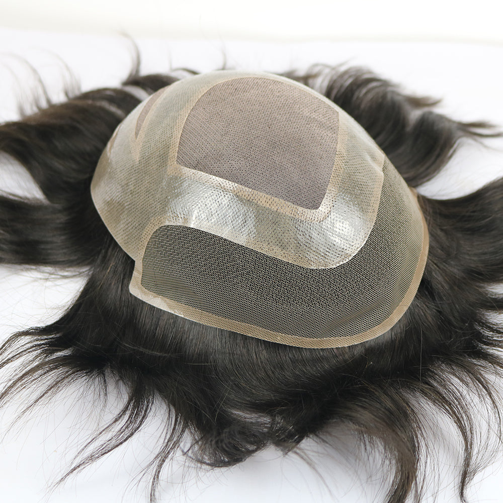 TOUPÉE CHEVEUX HUMAINS BRÉSILIENS COULEUR 10 "x 8" 1B #