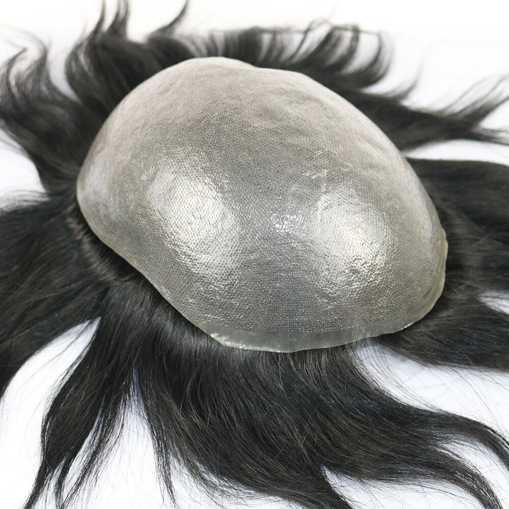 SimBeauty Full PU Men toupee Durable 0.06-0.08mm Peau Naturel à la recherche de Remy Cheveux Hommes Perruque Cheveux Humains Full PU Remplacements Toupee