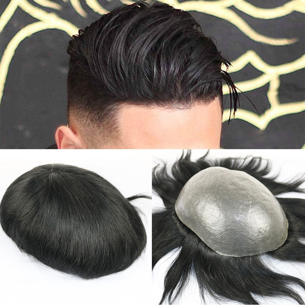 SimBeauty Full PU Men toupee Durable 0.06-0.08mm Peau Naturel à la recherche de Remy Cheveux Hommes Perruque Cheveux Humains Full PU Remplacements Toupee