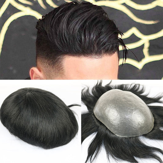SimBeauty Full PU Men toupee Durable 0.06-0.08mm Peau Naturel à la recherche de Remy Cheveux Hommes Perruque Cheveux Humains Full PU Remplacements Toupee
