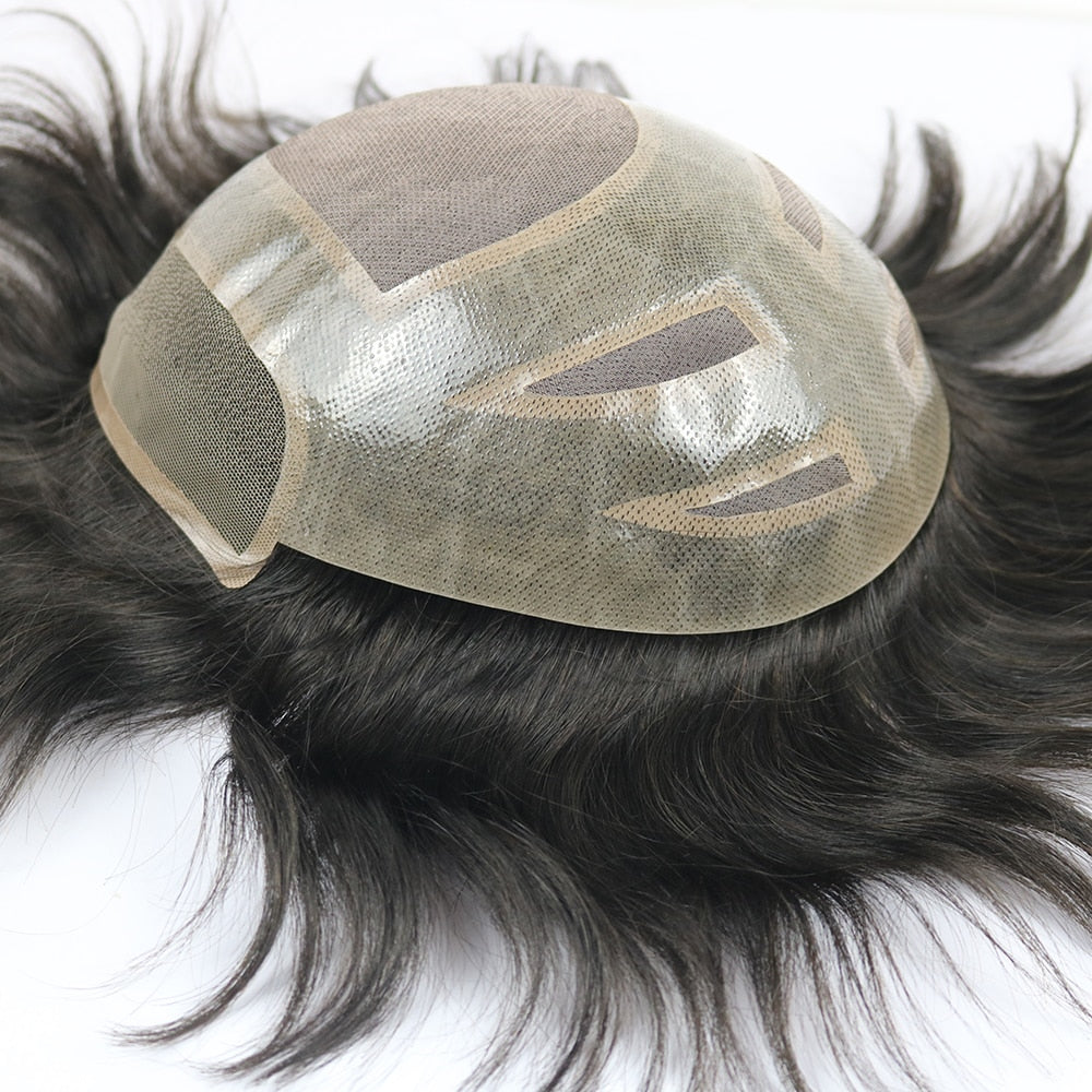 TOUPÉE CHEVEUX HUMAINS BRÉSILIENS COULEUR 10 "x 8" 1B #