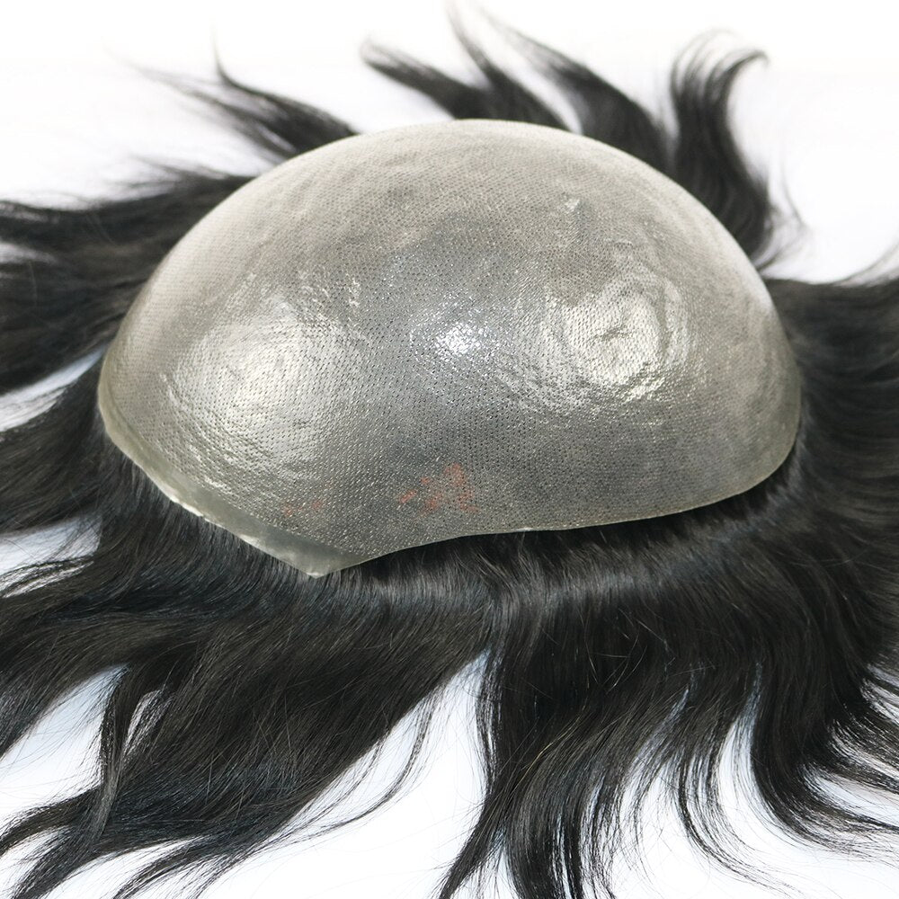 SimBeauty Full PU Men toupee Durable 0.06-0.08mm Peau Naturel à la recherche de Remy Cheveux Hommes Perruque Cheveux Humains Full PU Remplacements Toupee