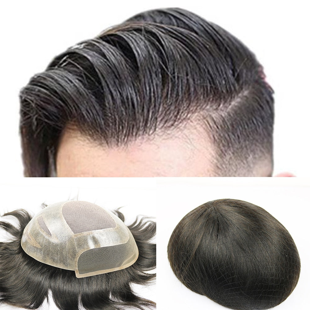 TOUPÉE CHEVEUX HUMAINS BRÉSILIENS COULEUR 10 "x 8" 1B #