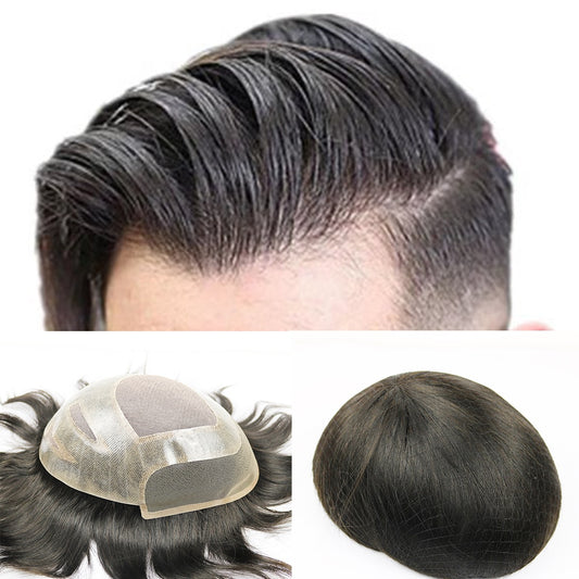 TOUPÉE CHEVEUX HUMAINS BRÉSILIENS COULEUR 10 "x 8" 1B #