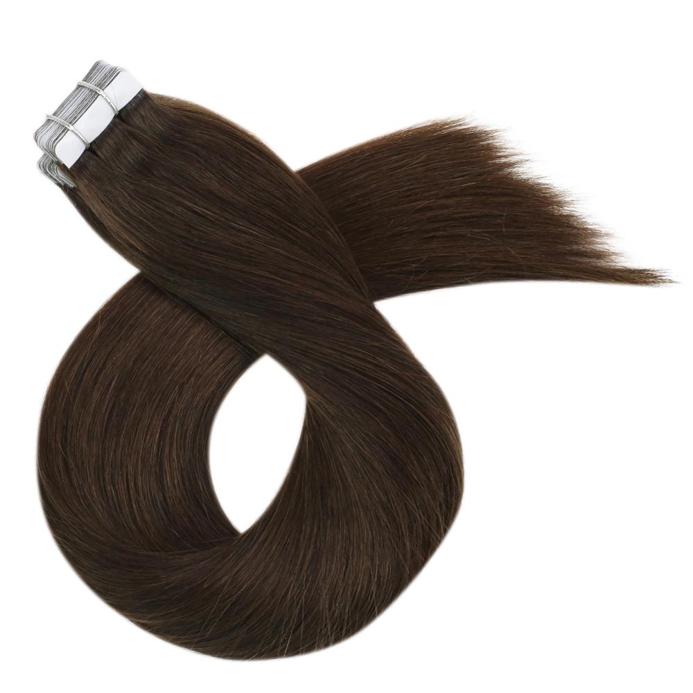 20 extensions Tapes / Adhésives brésiliens 100% Virgin Hair #4 châtain /30cm - 60cm